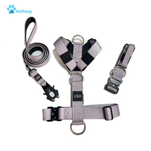 Ensemble de harnais de laisse de collier de chien de boucle en métal tactique rembourrée en néoprène en nylon souple réglable de luxe - Product Image 1