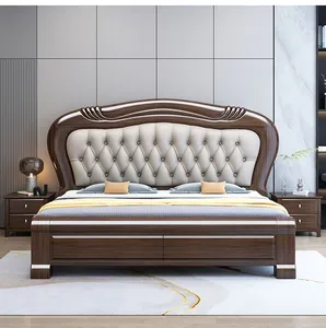 Cendana Emas Ungu Tempat Tidur Kayu Solid Ukuran King Modern Sederhana Paket Lembut Gaya Cina Tempat Tidur Penyimpanan Set Furnitur Kamar Tidur
