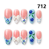 1461-1465 Kuku Palsu Buatan Tangan 10pcs Bahan Press-On Model Almond Desain Ukiran Bunga Kustom Modis Persegi untuk Jari