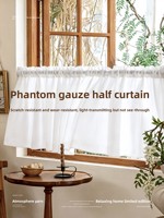 Cortina de tul de poliéster estilo francés, transparente, para montar en la pared, personalizable, para todas las estaciones, sin necesidad de agujeros, media longitud, para ventanas abatibles y cocinas.