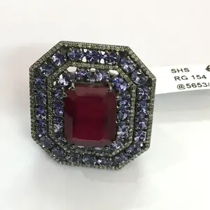 Женское кольцо с натуральным рубиновым покрытием, в этническом стиле, Привлекательное кольцо из 925 серебра с античной отделкой, черное Ювелирное кольцо с родиевым покрытием