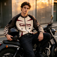 Blouson en maille épaisse de haute qualité pour motard, avec logo personnalisé, fermeture éclair intégrale, style vintage de course, pour usage quotidien, décontracté ou sportif