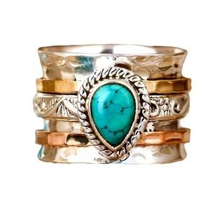 Bague vintage turquoise <span class=keywords><strong>style</strong></span> western, manchette ajustable Emily avec concho et motif Squash Blossom, <span class=keywords><strong>style</strong></span> <span class=keywords><strong>bohème</strong></span>, pour <span class=keywords><strong>mariage</strong></span> ou cadeau - Product Image 1