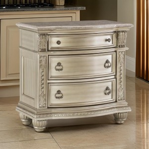 European Design 1pc Modern Nightstand Genuine Marble Top Silver Finish Bedroom Furniture Featuring 3 Drawers <b>Storage</b> Convertible - Product Image 2