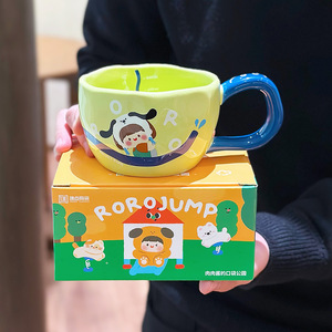 Rorojump <b>Ceramic</b> <b>Mug</b> Pink With Handle Hand Painted Underglaze Colors Gift For Couples Home Office Use - Product Image 3