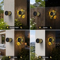Lampe murale solaire florale en gros pour décoration de jardin, luminaire décoratif en métal ajouré avec motif tournesol