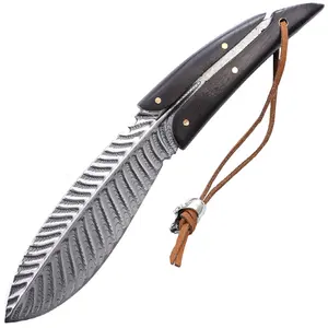 Изысканный 5Cr15MoV MIM Prcoess лезвие в форме листьев Африканский черный деревянный нож с полностью фиксированным лезвием нож с кожаным футляром