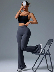 Nuevos Pantalones de Yoga Anchos <span class=keywords><strong>y</strong></span> Sólidos, Pantalones Acampanados de Cintura Alta, Ropa Deportiva Elástica, Leggings Levanta Glúteos, Pantalones de Yoga Acampanados Sin Costuras - Product Image 3
