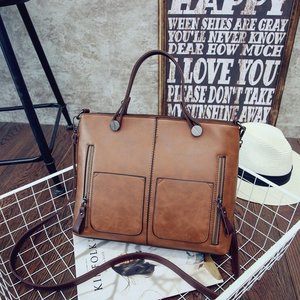 Bolsos de Cuero para Mujer, Bolsos de Mano, Bolsos Tipo Satchel de Cuero PU con Cierre, Color Amarillo Tierra, Negro, Verde Oscuro - Product Image 5