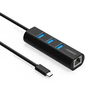 FIDECO Conversor de rede tipo C 3 em 1 em alumínio para laptop, adaptador Ethernet com fio, hubs USB 3.0 RJ45 1000M embutidos