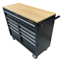 Banc de travail en métal Goldenline avec 9 tiroirs, coffre à outils avec plateau en bois, finition peinture poudrée, personnalisable, support OEM