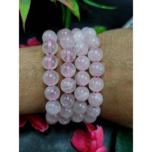 สร้อยข้อมือโรสควอตซ์พร้อมลูกปัดขนาด 10 มม. - สื่อยืนยันถึงความรักและความสงบสุข ชิ้นเดียวเท่านั้น - Product Image 1