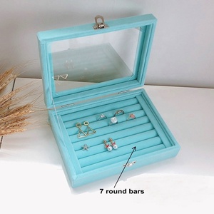 Reloj de terciopelo de madera azul con bisagras, brazalete, collar, anillo, pendiente, caja de almacenamiento, cuentas de cintura, caja de joyería, bandeja organizadora con tapa - Product Image 4