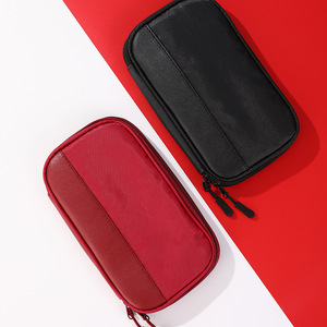 Red Zipper Pencil Case Fabric <b>School</b> Office Stationery Storage <b>Bag</b> with Mesh Compartments for Pens and Supplies - Product Image 3