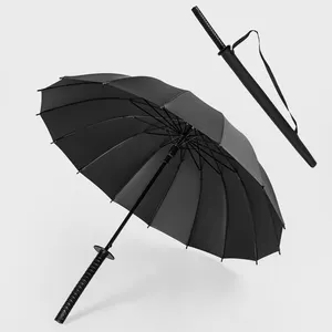 Parapluie noir automatique d'épée de samouraï de golf de style japonais à long manche avec bandoulière