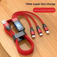 Cable USB Tipo-C de Carga Súper Rápida 3 en 1 de 120W para Impresora y Escáner de Código de Barras IOS/Android, Material de Nailon para Automóvil y Computadora