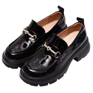 Classic Black Patent Leather Slip-On Ladies Platform Loafers with Padded Heel Lining - Product Image 2