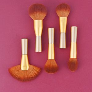 แปรงแต่งหน้าทรงพัดขนาดใหญ่ ขนแปรงแบบสแกลลอป สีแชมเปญ สำหรับแป้งฝุ่น บลัชออน - Product Image 4