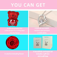 Cadeau de la Saint-Valentin 2025 avec une fleur éternelle dans une boîte rotative, rose éternelle immortelle, ours en peluche, boîte à bijoux