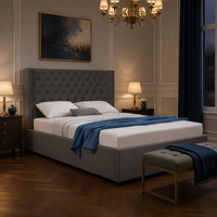 Lit plateforme Willsoon personnalisé en velours capitonné avec tête de lit haute à boutons en losange, fournisseur OEM ODM d'usine