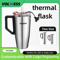 Bouteille d'eau isotherme en acier inoxydable 30 oz à finition miroir avec couvercle et paille pour café de voyage