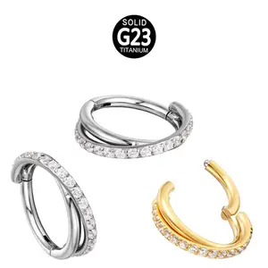 ASTM-Piercing <span class=keywords><strong>de</strong></span> titanio para el cuerpo, joyería CZ pavé, torsión lateral, 16G, transparente, PVD, oro, segmento con bisagras, pendientes, anillos para <span class=keywords><strong>la</strong></span> <span class=keywords><strong>nariz</strong></span> - Product Image 1