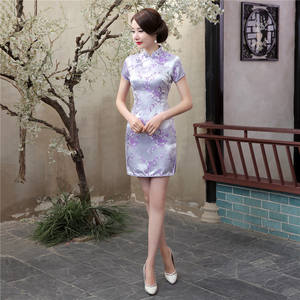 SAMWESTART mujer Sexy Qipao Mini Split Cheongsam Vintage cuello mandarín corto Qipao vestido chino tradicional <span class=keywords><strong>Vestidos</strong></span> - Product Image 5