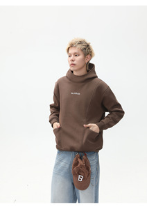 Gilet con cappuccio da uomo in cotone tinta unita, con motivo a lettere, in pile pesante, pullover casual ampio per l'autunno - Product Image 3