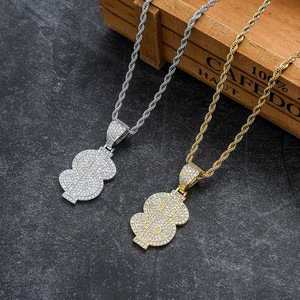 Cadena con colgante de dólar de circonio completo, joyería hip hop, accesorios, circonio de cobre, colgante de dólar. - Product Image 3