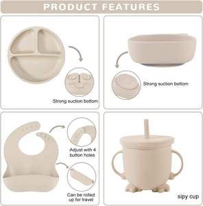 Nouvel ensemble de vaisselle en silicone sans BPA pour bébé, assiette, bol et tasse à ventouse pour enfants et tout-petits - Product Image 3