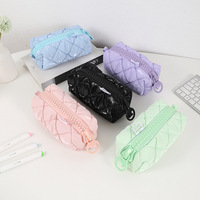 Étuis à crayons portables en cuir de couleur unie personnalisés avec fermeture éclair, grande capacité, poignée souple, pour étudiants