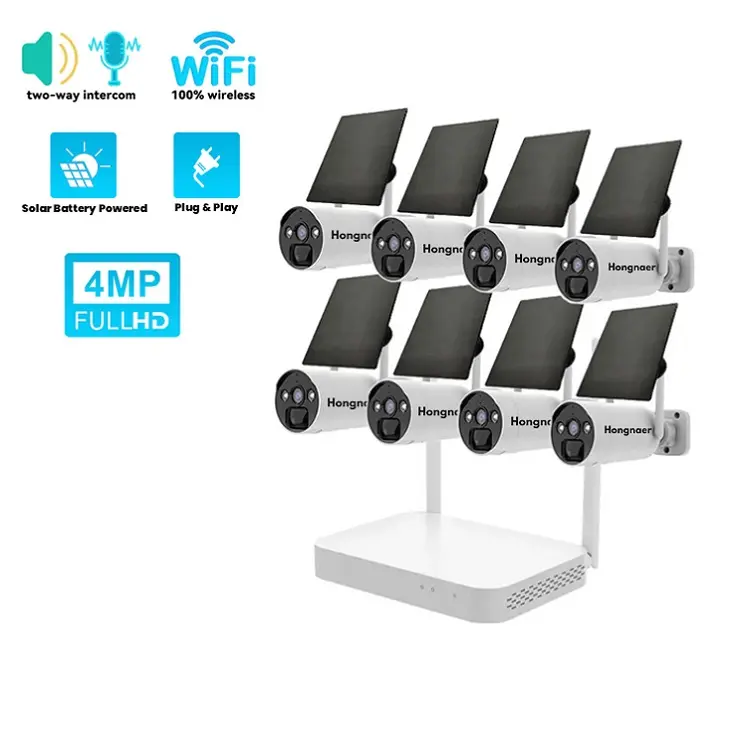 4MP 8 canales WIFI inalámbrico Cámara solar NVR Kit Red solar al aire libre CCTV Sistema de cámara de Seguridad de vigilancia