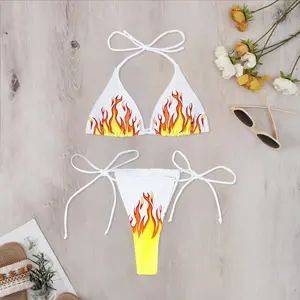 König Mcgreen Star Sexy Bade bekleidung Frauen Flame Print Bikinis Bandage Push Up Badeanzüge Female Micro Biquini