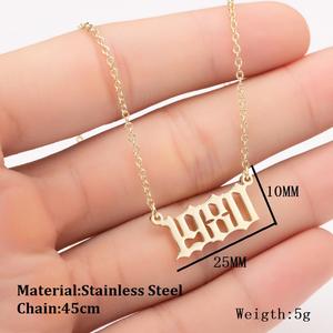 Usine Cadeau D'anniversaire En Acier Inoxydable Or 18K Année 1980 ~ 2025 Pendentif Chaîne Collier Année De Naissance Charme Collier pour Femmes - Product Image 2