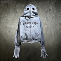 Cagoule personnalisée effet soleil délavé, entièrement zippée, avec double ouverture pour les yeux, imprimé épines, flammes et manches, motif graffiti et texte, unisexe, coupe oversize, 100% coton