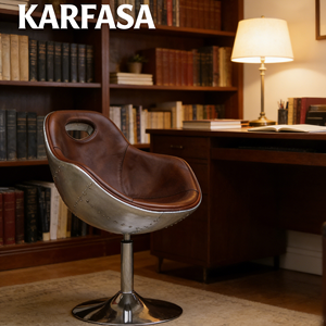 Poltrona Girevole in Pelle Industriale Modello 2378 Karfasa, Stile Film Il Padrino, Altezza Regolabile, Schienale Alto, Acciaio Inossidabile per Ufficio - Product Image 3