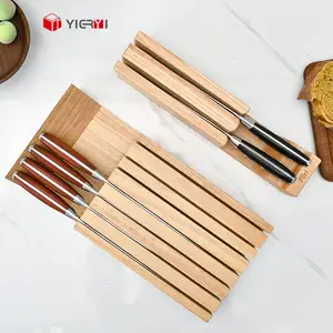 Customized Bamboo Wooden Kitchen Knife Holder Modern In-Drawer Knife Drawer Organizer Rubber Wood Knife Block Holder