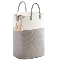 Panier à linge carré en corde de coton style pastoral avec poignées, haute résistance et design patchwork très élastique, différentes tailles