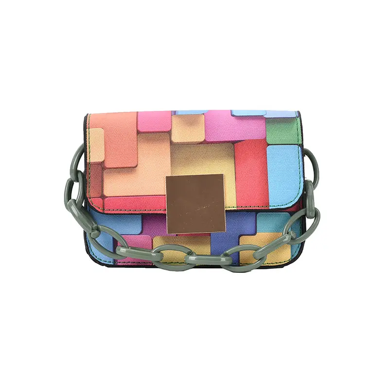 Modern fashion transparent lady's messenger bag lady's multicolor contrast belt acrylic chain portable Wallet