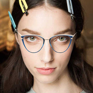 Monturas de gafas estilo ojo de gato Tr87080, montura completa, lentes planas con filtro de luz azul para mujer, lentes transparentes de acetato, estilo europeo. - Product Image 3