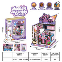 Puzzle en bois 3D 74 pièces, boutique de crème glacée, jouet de construction DIY pour enfants, vue sur la rue, puzzle 3D DIY