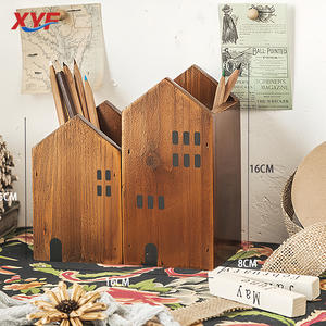 Portalápices de Madera Maciza con Forma de Casa, Decoración Retro para Escritorio, para Pinceles, Lápices de Colores y <span class=keywords><strong>Brochas</strong></span> de <span class=keywords><strong>Maquillaje</strong></span>, Directo de Fábrica - Product Image 3