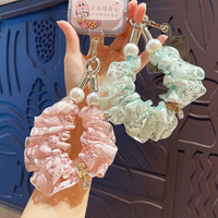 En gros, Chaîne de téléphone portable, Porte-clés en dentelle pour chignon, Porte-clés bracelet en tissu avec perles artificielles, Pendentif décoratif pour filles