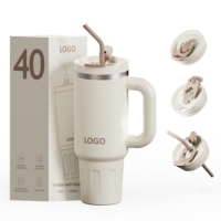 Gobelet isotherme en acier inoxydable de 40 oz avec poignée et paille, personnalisable avec logo, pour le voyage – Vente en gros