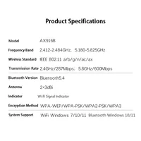 Adaptateur WiFi USB WiFi 6 AX900 BT5.4 Carte réseau sans fil 2.4G&5GHz 900Mbps Récepteur Wi-Fi USB pour PC/Ordinateur portable Dongle