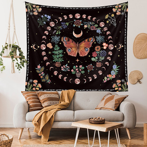 Papillon bleu Phases de lune fleur Mandala impression Polyester <span class=keywords><strong>tapisserie</strong></span> esthétique Vintage tapisseries tenture murale pour salon - Product Image 3