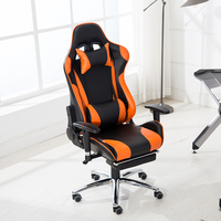 Chaise de jeu ergonomique en cuir noir et orange avec repose-pieds, personnalisable OEM, inclinable à 180 degrés, accoudoirs 2D réglables