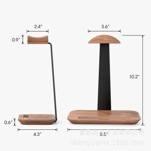 Wooden gaming <b>headset</b> <b>stand</b> with phone storage base and pen slot; tabletop iron and wood combination storage rack - Product Image 2
