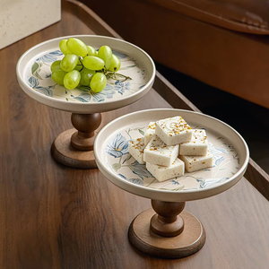 Assiette à dessert de style chinois à pieds hauts, assiette à fruits, plateau en céramique, design original - Product Image 2