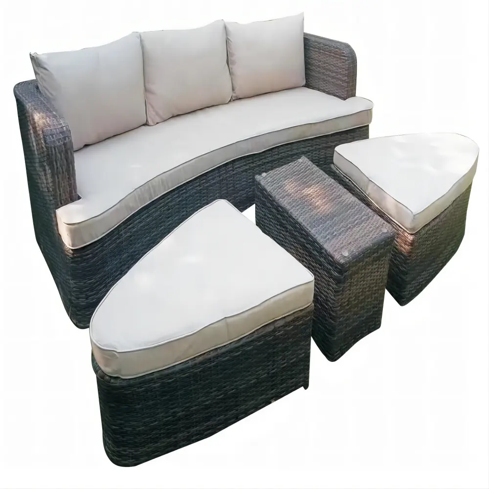 Jh-ngoài trời Patio Firenze KD mây đi văng vườn wicker Lounger Bộ khách sạn cắt sunbed với bảng vuông